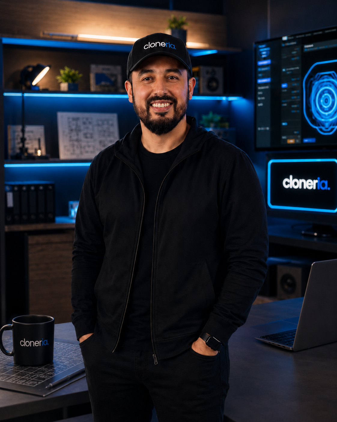 Rafael Medeiros, criador do Método Cloneria, em seu ambiente de trabalho.